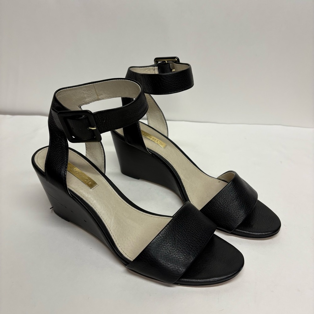 Louise Et Cie Punya Womens Black Leather  Wedge Sandals Size 7.5